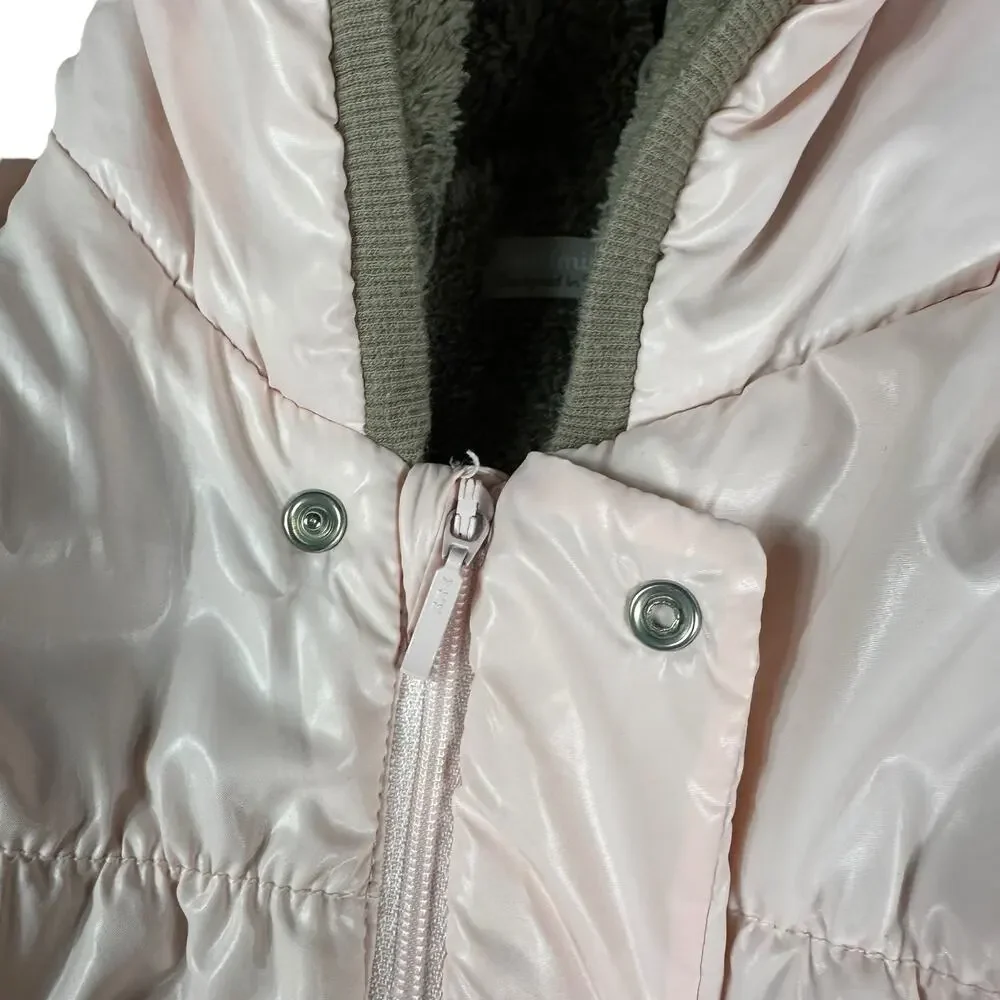 CATIMINI Pink Brown Fleece Lined Full Zip Snap Hooded Snow Suit Girls‎ Size 18 M